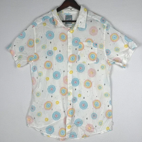 RVCA Luke Pelletier Fireworks AOP Short Sleeve Pocket Button Shirt Mens XL - Picture 2 of 8